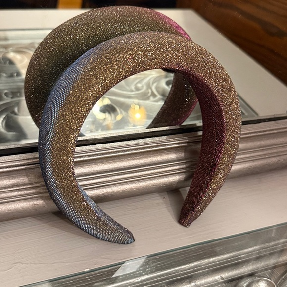 Zara Padded Shimmering Gold Blue and Pink Iridescent Headband - Picture 4 of 5